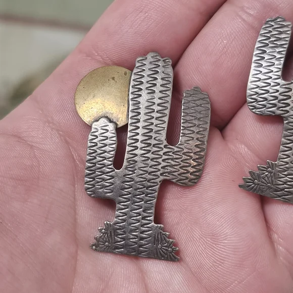 Sterling Silver Cactus Pierced Earrings - Picture 2 of 11